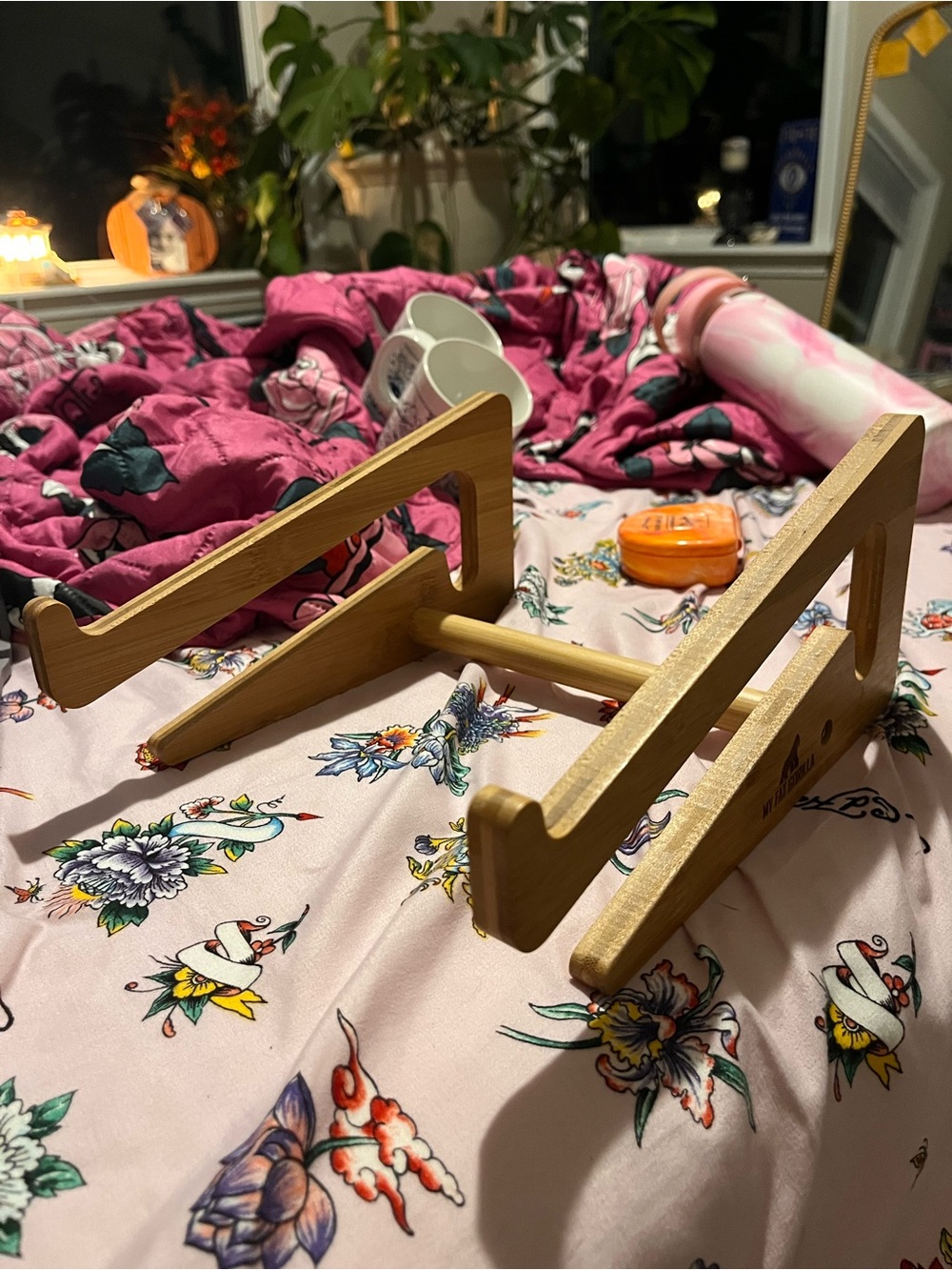 Foldable Bamboo Computer Stand - Natural Wood